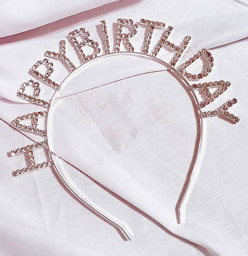 Kristal Taşlı Happy Birthday Doğum Günü Tacı Rose Gold 16x17 cm