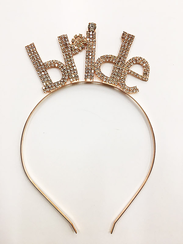 Kristal Taşlı Rose Gold Renk Bride Yazılı Taşlı Taç 18x13 cm