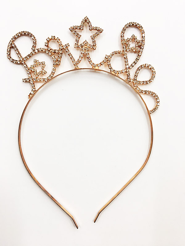 Kristal Taşlı Yıldızlı Rose Gold Renk Bride Yazılı Taşlı Taç 18x13 cm 