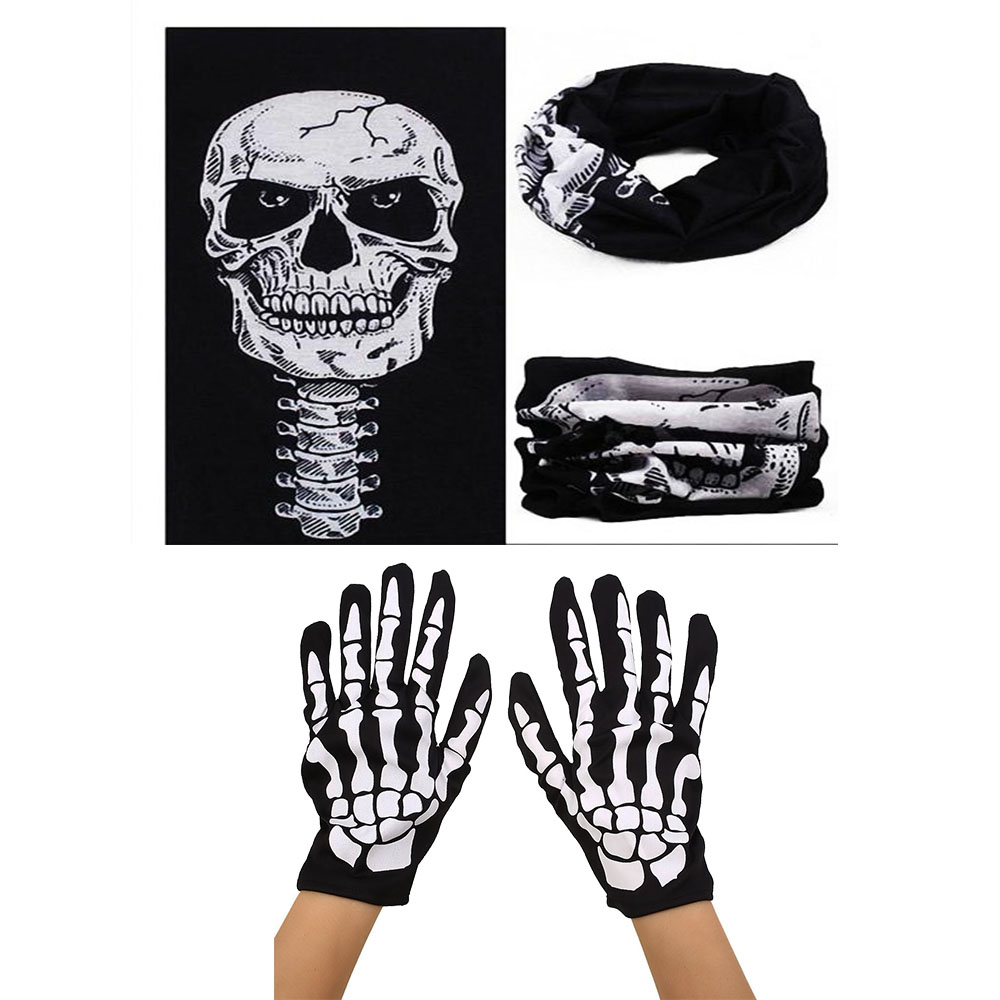 Kuru Kafa Boyunlu Baf Buff Bandana ve İskelet Eldiven Seti