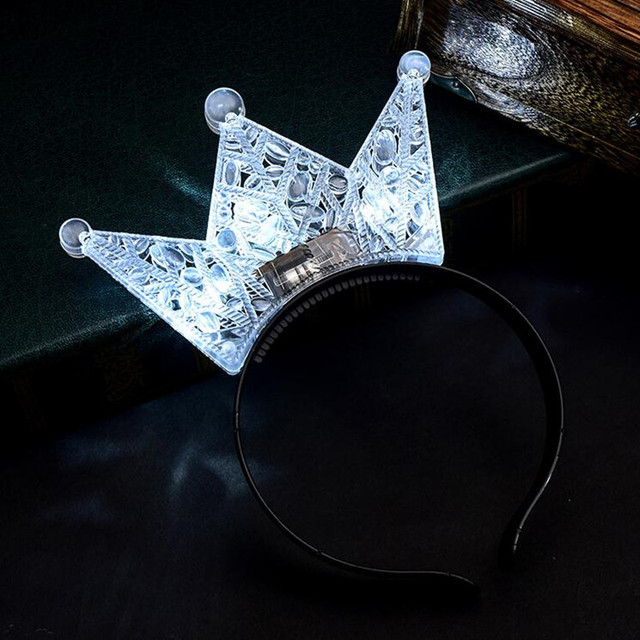 Led Işıklı Kraliçe Tacı Kral Tacı Şeffaf Gümüş Renk 