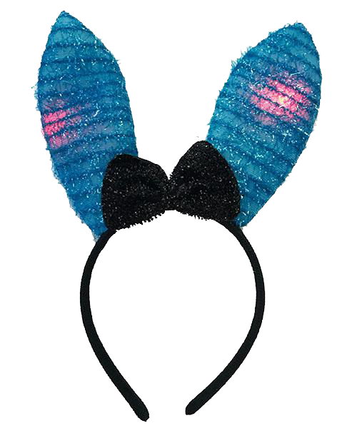 Led Işıklı Mavi Kulaklı Tavşan Tacı Beyaz Papyonu ve Ponpon Seti 3 Parça