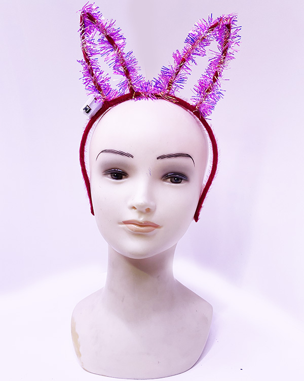 Led Işıklı Püsküllü Kırmızı Renk Tavşan Tacı 21x17 cm