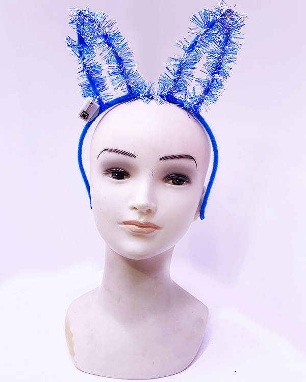 Led Işıklı Püsküllü Mavi Renk Tavşan Tacı 21x17 cm