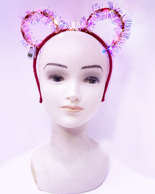 Led Işıklı Püsküllü Mickey Minnie Mouse Kulak Kırmızı Taç 19X17 