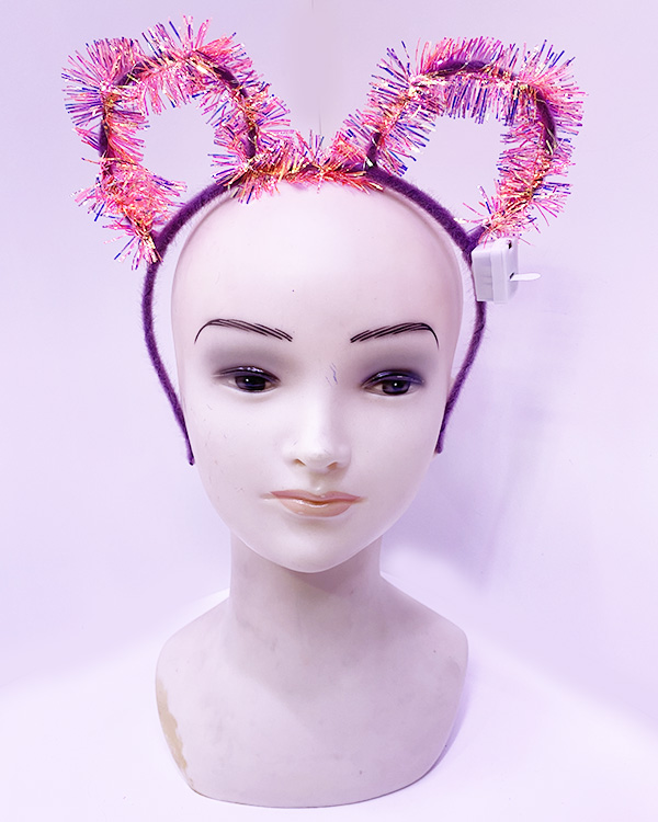 Led Işıklı Püsküllü Mickey Minnie Mouse Kulak Mor Taç 19x17 cm