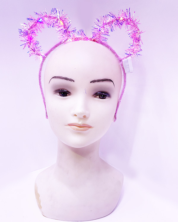 Led Işıklı Püsküllü Mickey Minnie Mouse Kulak Pembe Taç 19x17 cm