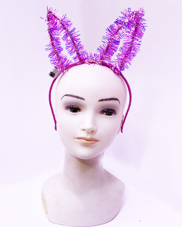 Led Işıklı Püsküllü Pembe Renk Tavşan Tacı 21x17 cm