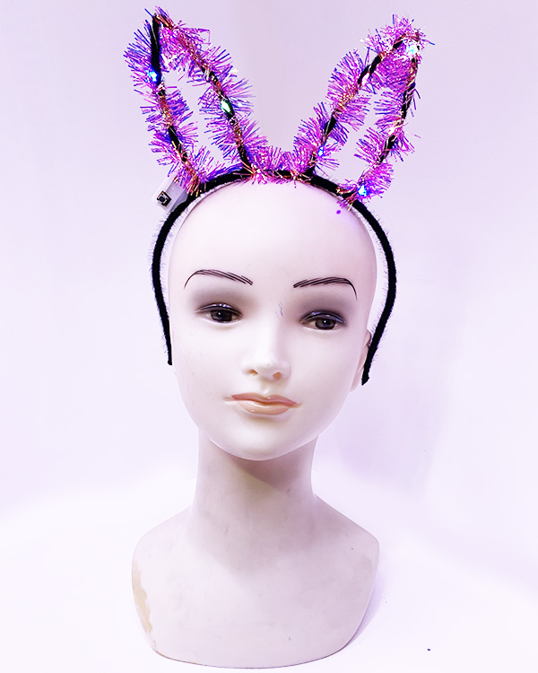 Led Işıklı Püsküllü Siyah Renk Tavşan Tacı 21x17 cm