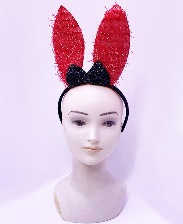 Led Işıklı Yanar Söner Püsküllü Kırmızı Renk Tavşan Tacı