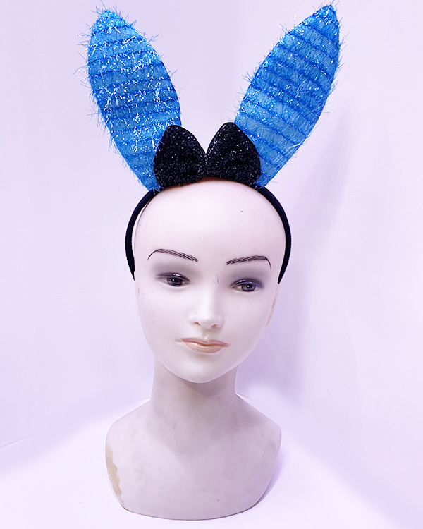 Led Işıklı Yanar Söner Püsküllü Mavi Renk Tavşan Tacı