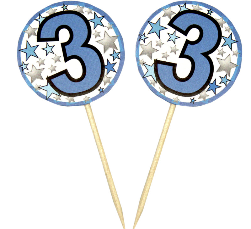 Mavi Renk 3 Yaş Temalı Yıldız Desenli Parti Kürdan Süs 20 Adet