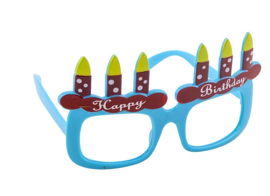 Mavi Renk Happy Birthday Yazılı Mum Görselli Doğum Günü Parti Gözlüğü