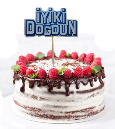 Mavi Renk İyiki Doğdun Yazılı Kürdan Süsü 2 Adet 8x8 cm