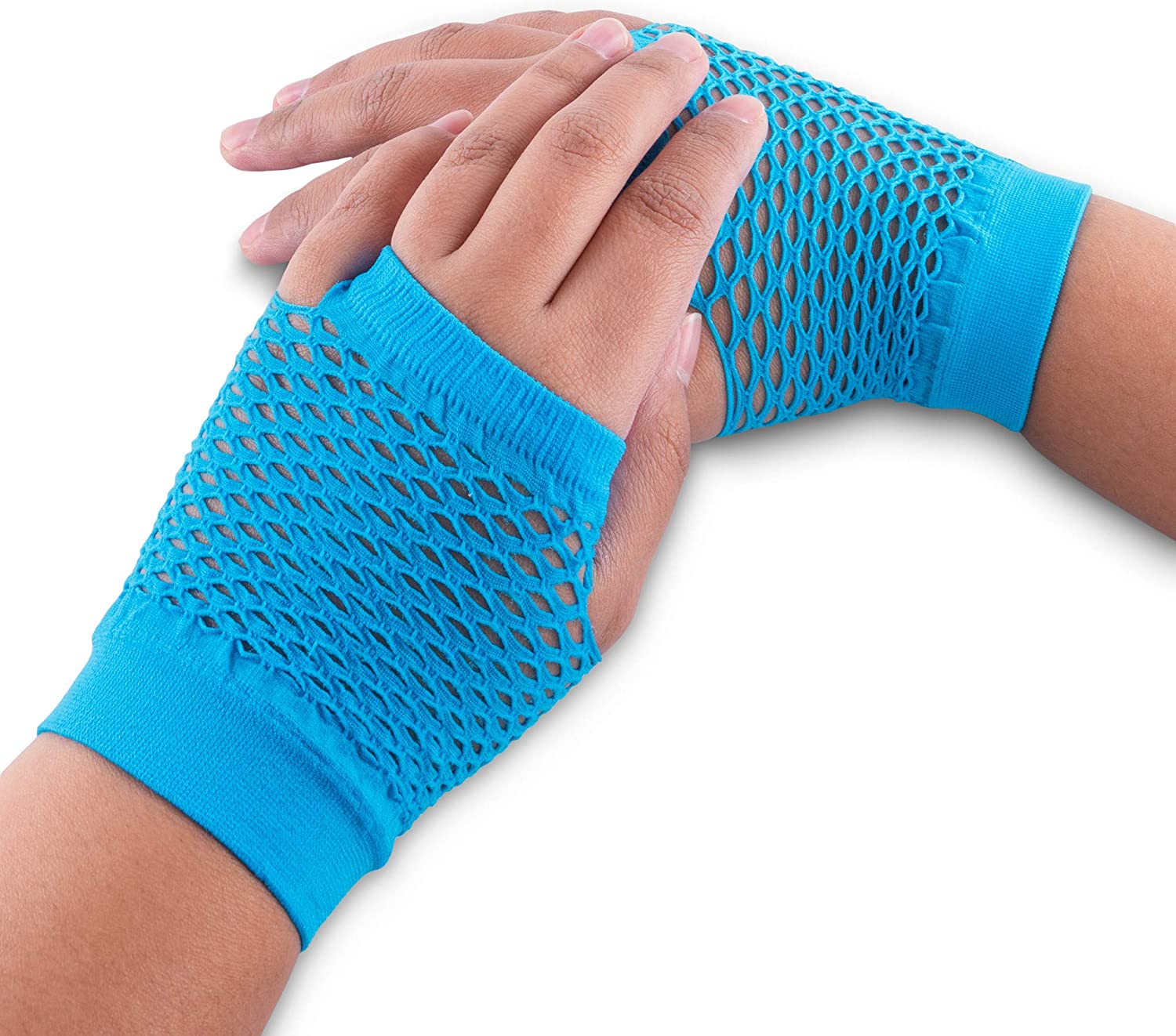 Mavi Renk Kısa Boy Fileli Örgü Eldiven