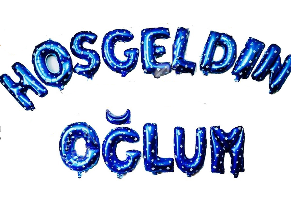 Mavi Renk Üzeri Beyaz Yıldızlı Hoşgeldin Oğlum Folyo Balon 35 cm