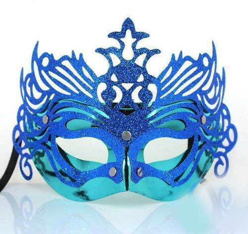 Metalik Mavi Renk Masquerade Kelebek Simli Parti Maskesi 23x14 cm