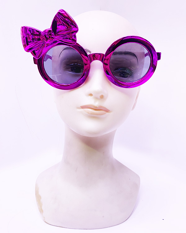 Metalize Fuşya Renk Fiyonklu Parti Gözlüğü 14x7 cm