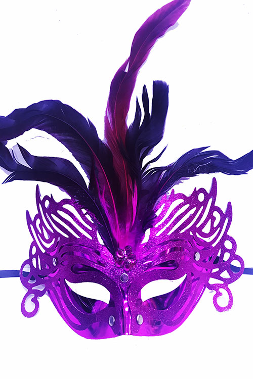 Metalize Fuşya Renk Tüylü Lüks Venedik Parti Balo Maskesi 