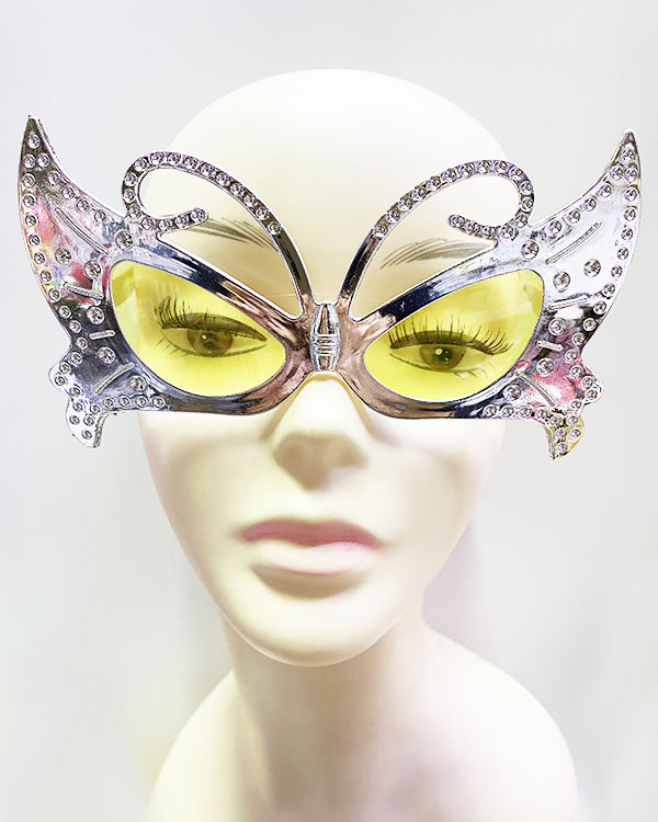 Metalize Kelebek Şekilli Parlak Parti Gözlüğü Gümüş Renk 15x9 cm