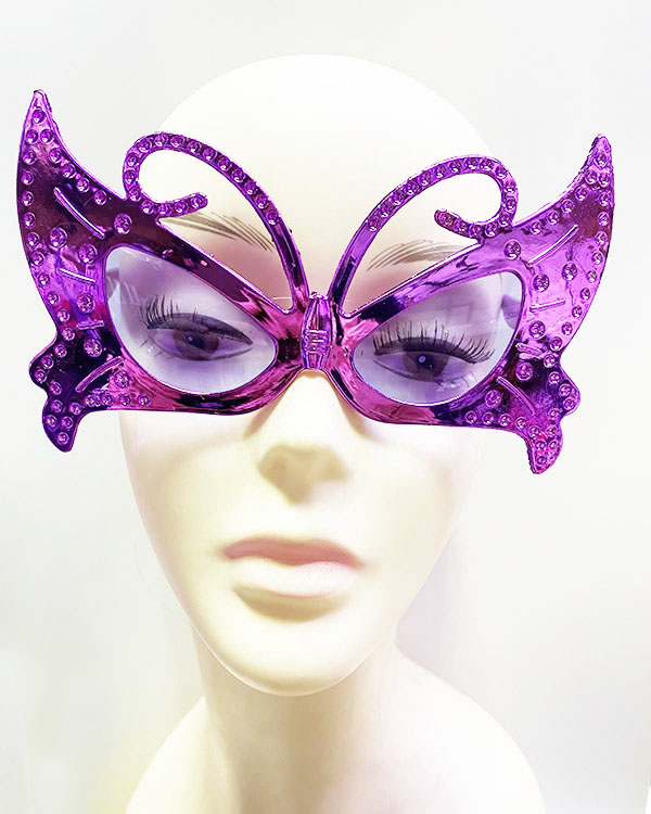 Metalize Kelebek Şekilli Parlak Parti Gözlüğü Mor Renk 15x9 cm