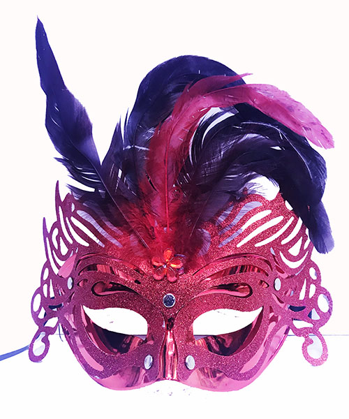 Metalize Kırmızı Renk Tüylü Lüks Venedik Parti Balo Maskesi 