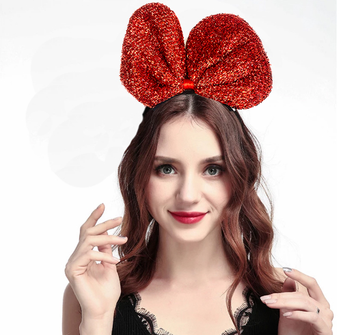 Metalize Parlak Pullu Fiyonk Kurdele Parti Tacı Kırmızı Renk 25x17 cm