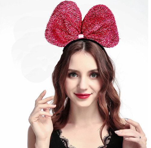 Metalize Parlak Pullu Fiyonk Kurdele Parti Tacı Pembe Renk 25x17 cm