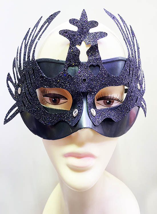 Metalize Siyah Renk Simli Geyik Balo Parti Maskesi 15x23 cm