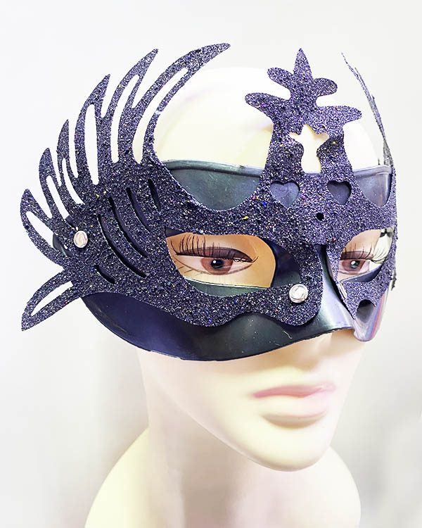 Metalize Siyah Renk Simli Geyik Balo Parti Maskesi 15x23 cm