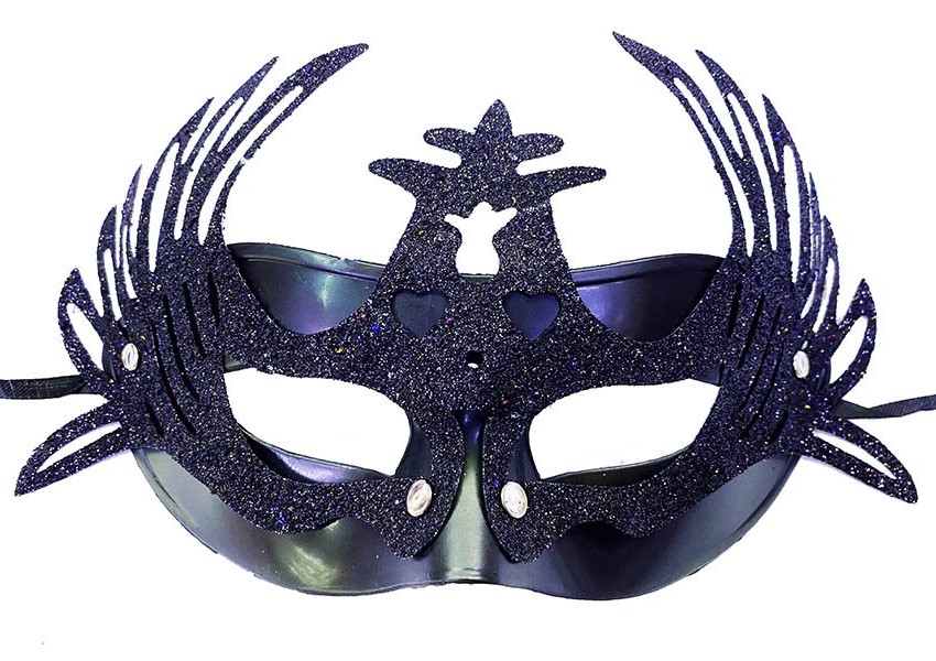 Metalize Siyah Renk Simli Geyik Balo Parti Maskesi 15x23 cm