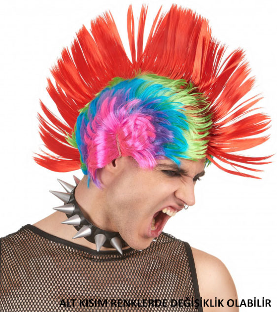 Mohican Mohawk Punk 70 li Yıllar 80 li Yıllar Peruğu Rainbow Peruk Kırmızı Saçaklı