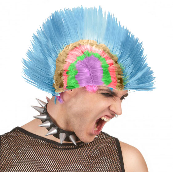 Mohican Mohawk Punk 70 li Yıllar 80 li Yıllar Peruğu Rainbow Peruk Mavi Saçaklı