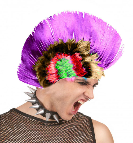 Mohican Mohawk Punk 70 li Yıllar 80 li Yıllar Peruğu Rainbow Peruk Mor Saçaklı