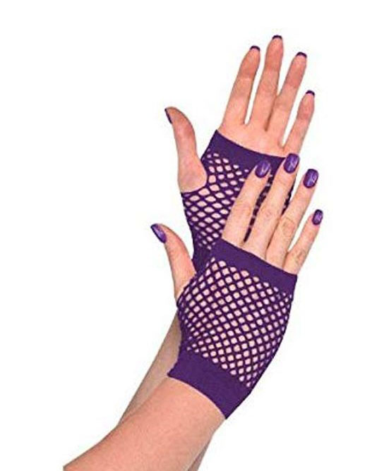 Mor Renk Kısa Boy Fileli Örgü Eldiven