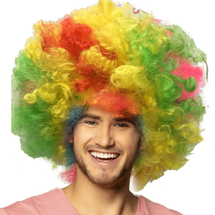 Neon Gökkuşağı Renk Kıvırcık Mega Boy Afro Bonus Peruk