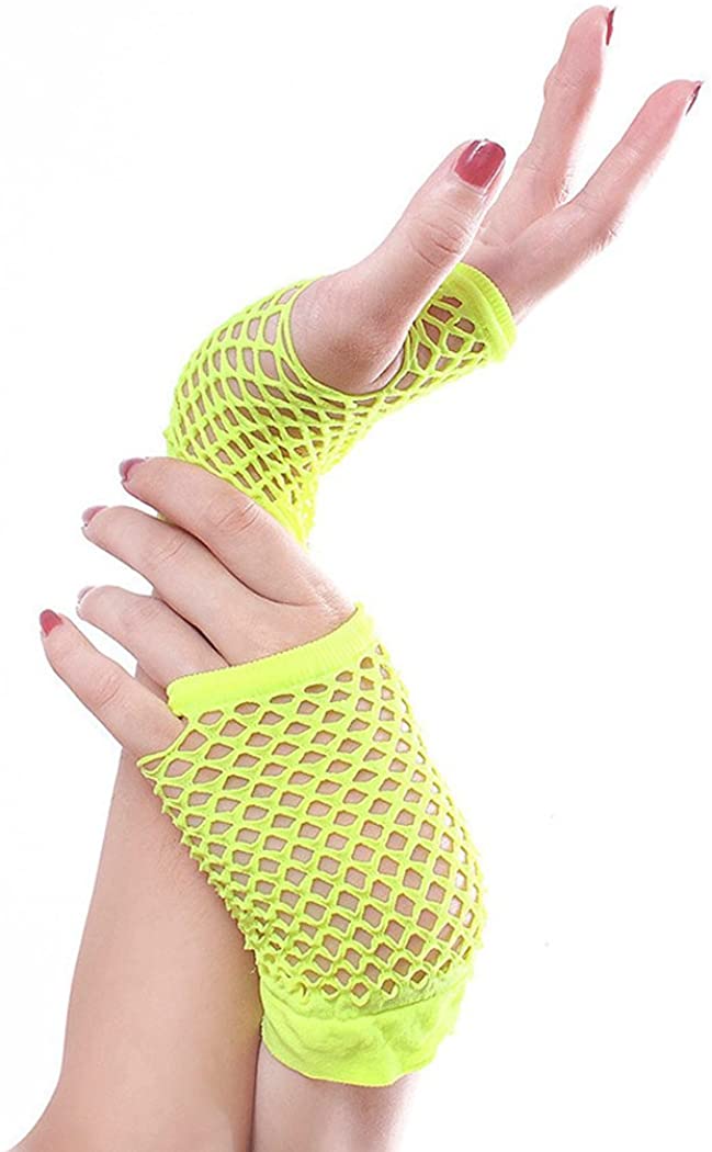 Neon Sarı Renk Kısa Boy Fileli Örgü Eldiven