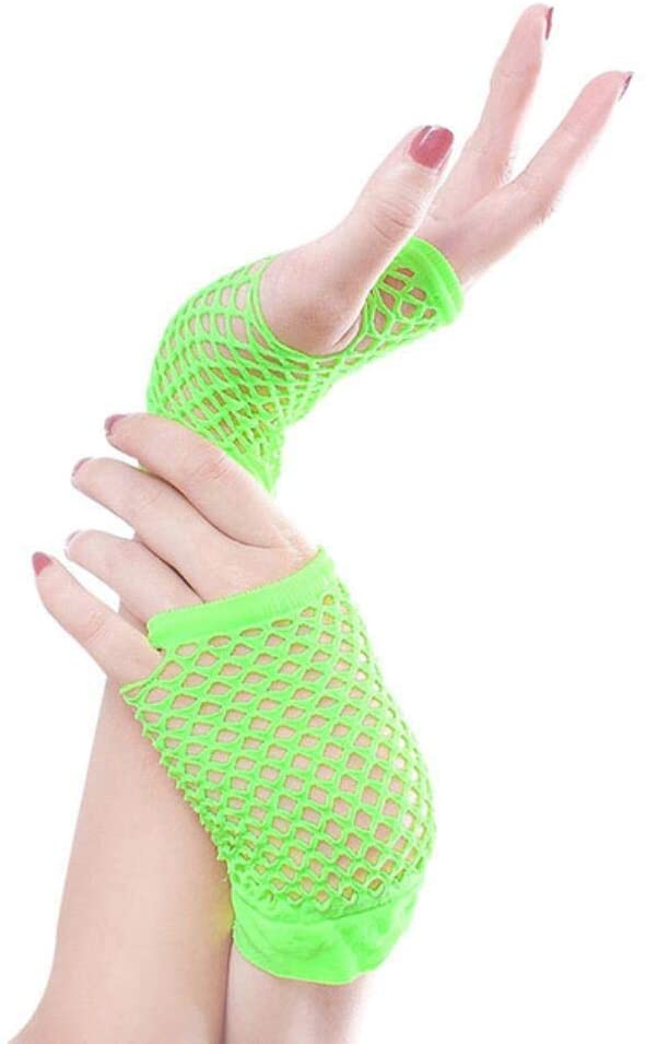 Neon Yeşil Renk Kısa Boy Fileli Örgü Eldiven