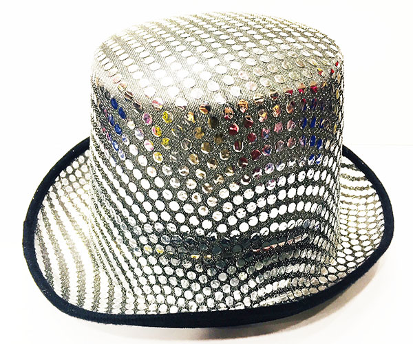 Parlak Pul İşlemeli Siyah Gümüş Renk Yetişkin Fötr Parti Şapkası