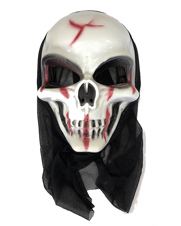 Pelerinli Kanlı Surat Kırmızı Şerit Korku Maskesi