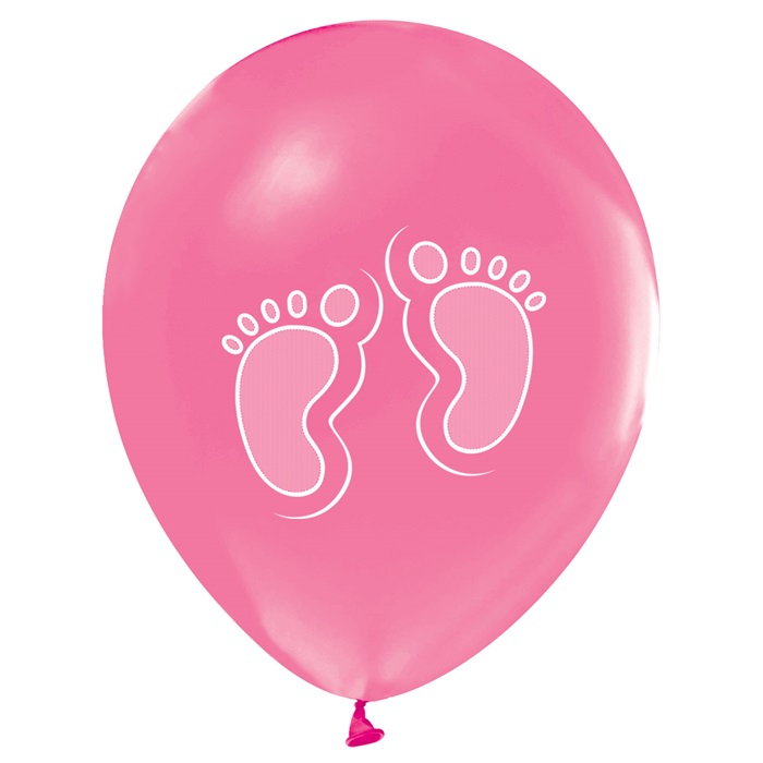 Pembe Balon Üzeri Beyaz Ayak Patik Baskılı Baby Shower Partisi Balonu 100 Adet