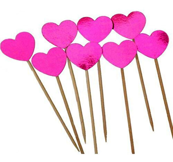 Pembe Fuşya Renk Kalp Şekilli Parti Kürdan Süs 15 Adet