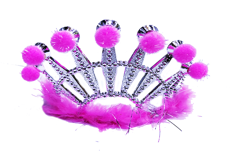 Pembe Ponponlu Gümüş Renk Taraklı Plastik Parti Tacı