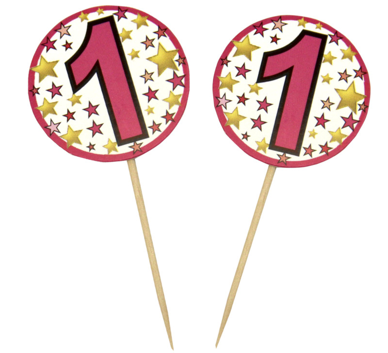 Pembe Renk 1 Yaş Temalı Yıldız Desenli Parti Kürdan Süs 20 Adet