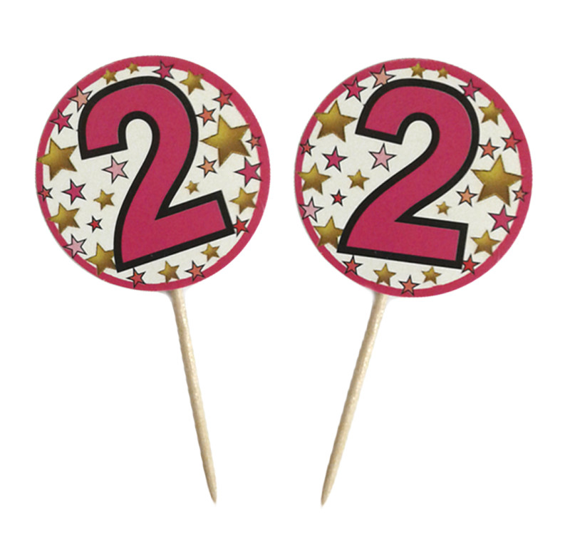 Pembe Renk 2 Yaş Temalı Yıldız Desenli Parti Kürdan Süs 20 Adet