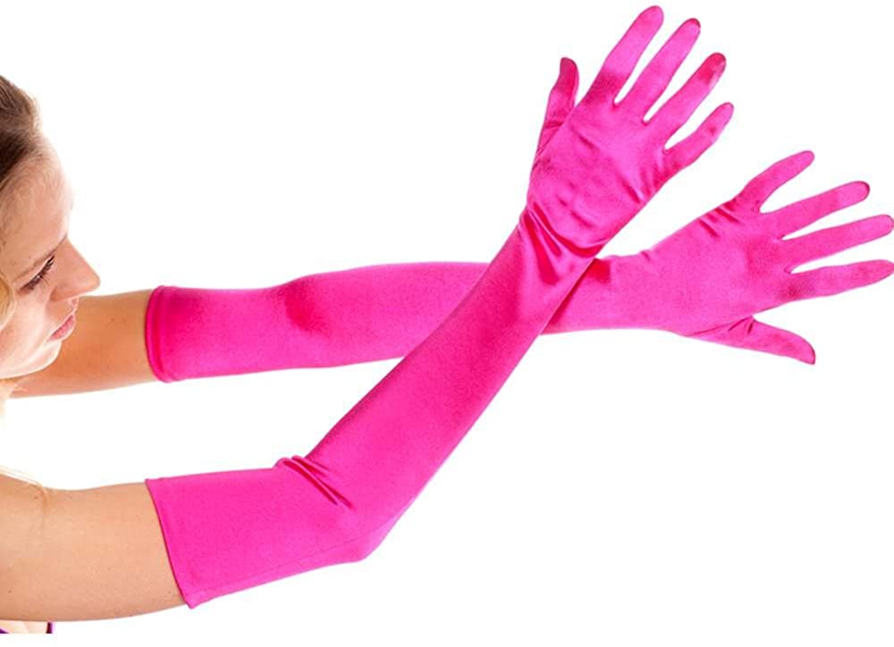 Pembe Renk Ekstra Lüks Parlak Uzun Boy Saten Eldiven-530