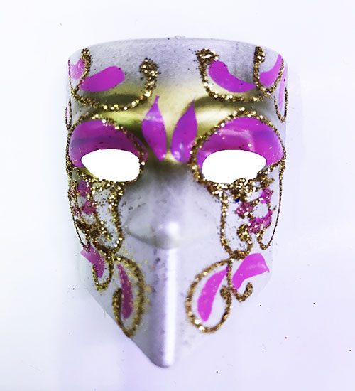 Pembe Renk İşlemeli Seramik Malzeme Tam Yüz Venedik Magnet 4x5 cm