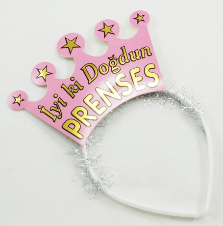 Pembe Renk İyiki Doğdun Prenses Yazılı Sim Süslü Parti Tacı