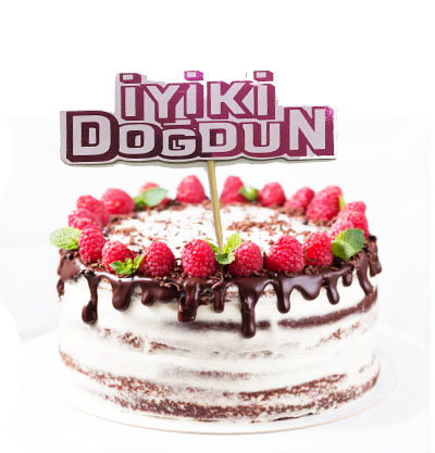 Pembe Renk İyiki Doğdun Yazılı Kürdan Süsü 2 Adet 8X8 cm