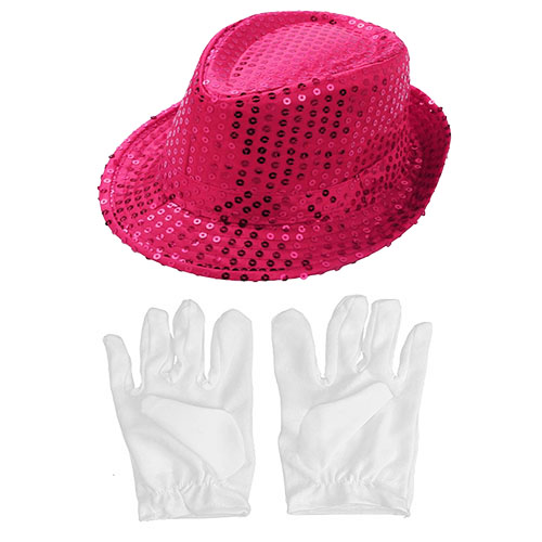 Pembe Renk Payetli Çocuk Şapkası ve Beyaz Renk Çocuk Eldiveni